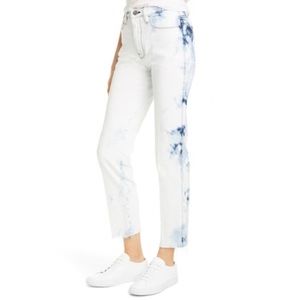 Frame Denim Le Sylvie Crop High Waisted Jeans in White Tie Dye Print